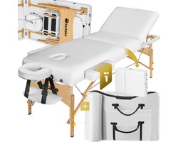tectake® Massagetafel Behandeltafel - 10cm Matras - 3 Zones - Opvouwbare Behandelbank met Draagtas en Opbergtas - In Hoogte Verstelbaar - Max Draagvermogen 250kg - Wit