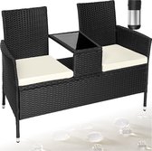 tectake® - wicker tuinbank met tafel, 2-zitsbank, 131 x 61 x 82 cm, bank voor tuinbalkon en terras, tuinbank inclusief zitkussen - zwart/beige - poly-rattan