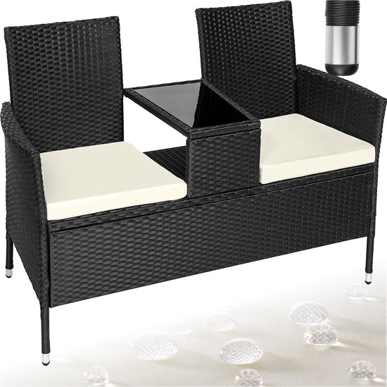 tectake - Banc de jardin en osier avec table noir/beige - 404557