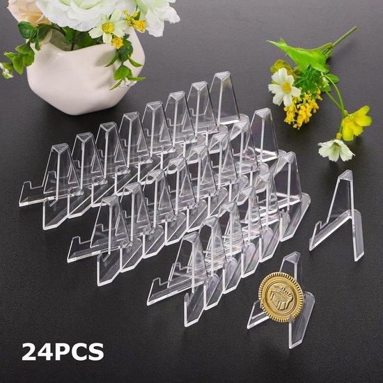 Coin Display - 24 Stuks - Munt Standaard - Kaart Houder - Houder Geschikt Voor Kaarten - Kaarten Houder - Munten Standaarden - Transparant - Visitekaarthouder - Munten Houder - Kaartenrek - Kaarthouder - geschikt Voor Pokemon Top Loader