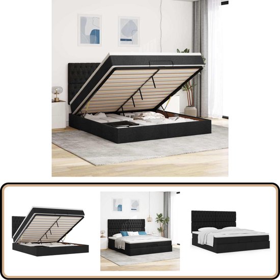 vidaXL Ottoman bed met matras 160x200cm stof zwart | bol