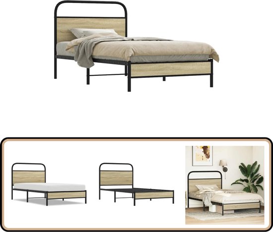 vidaXL - Cadre de lit - sans - matelas - décoré - bois - sonoma - couleur chêne - 90x200 - cm