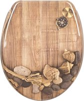 Antibacteriële toiletbril - robuust & elegant - softclose - maritiem hout patroon - 45.5x37.1 cm