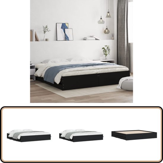 vidaXL Bedframe met lades bewerkt hout grijs sonoma eiken 150x200 cm, bed, bed ombouw, 2 persoonsbed, bedbodem, slaapkamermeubel, tweepersoonsbed