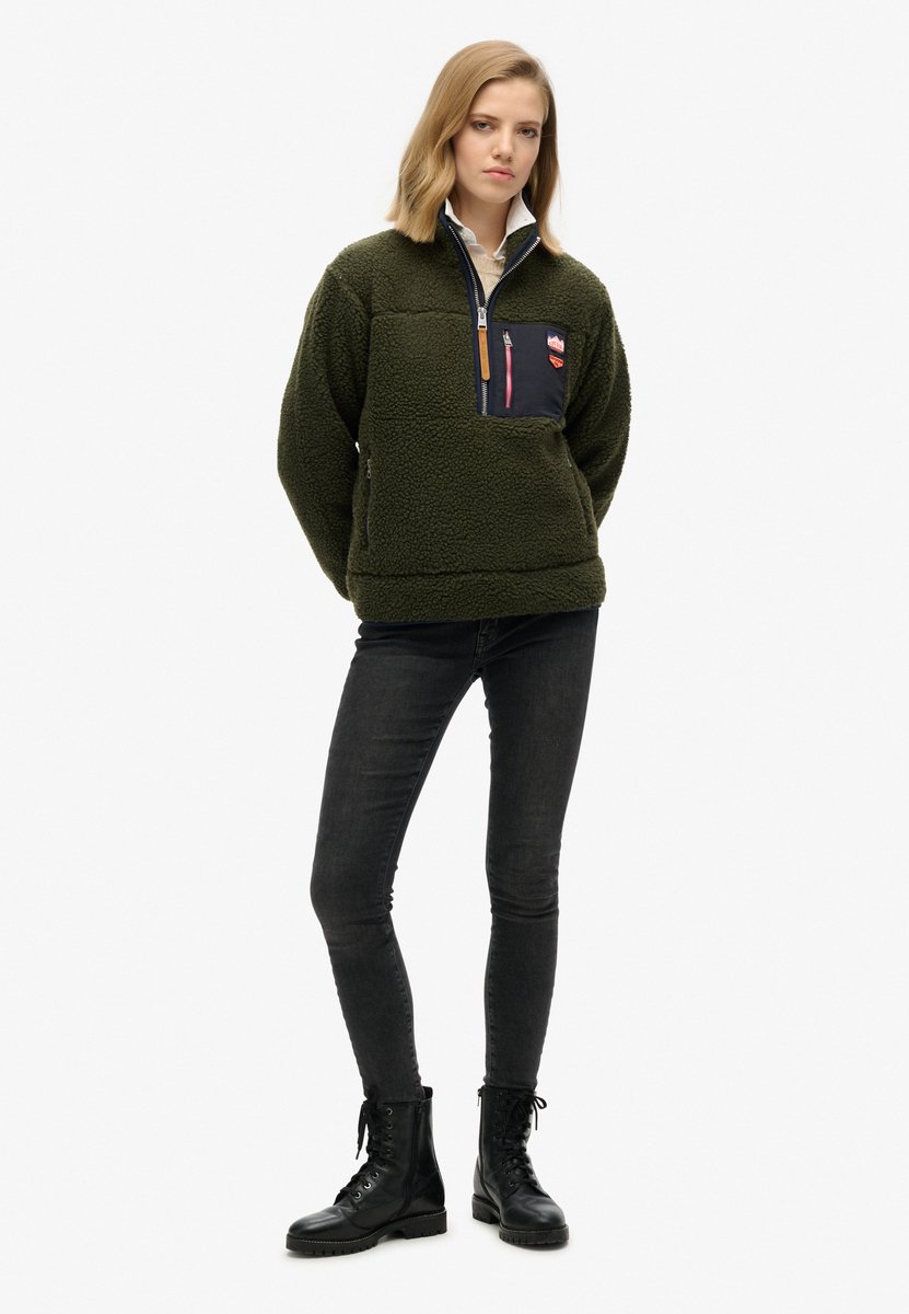 Superdry Vintage retro fleecetrui met halve rits Dames Truien Groen