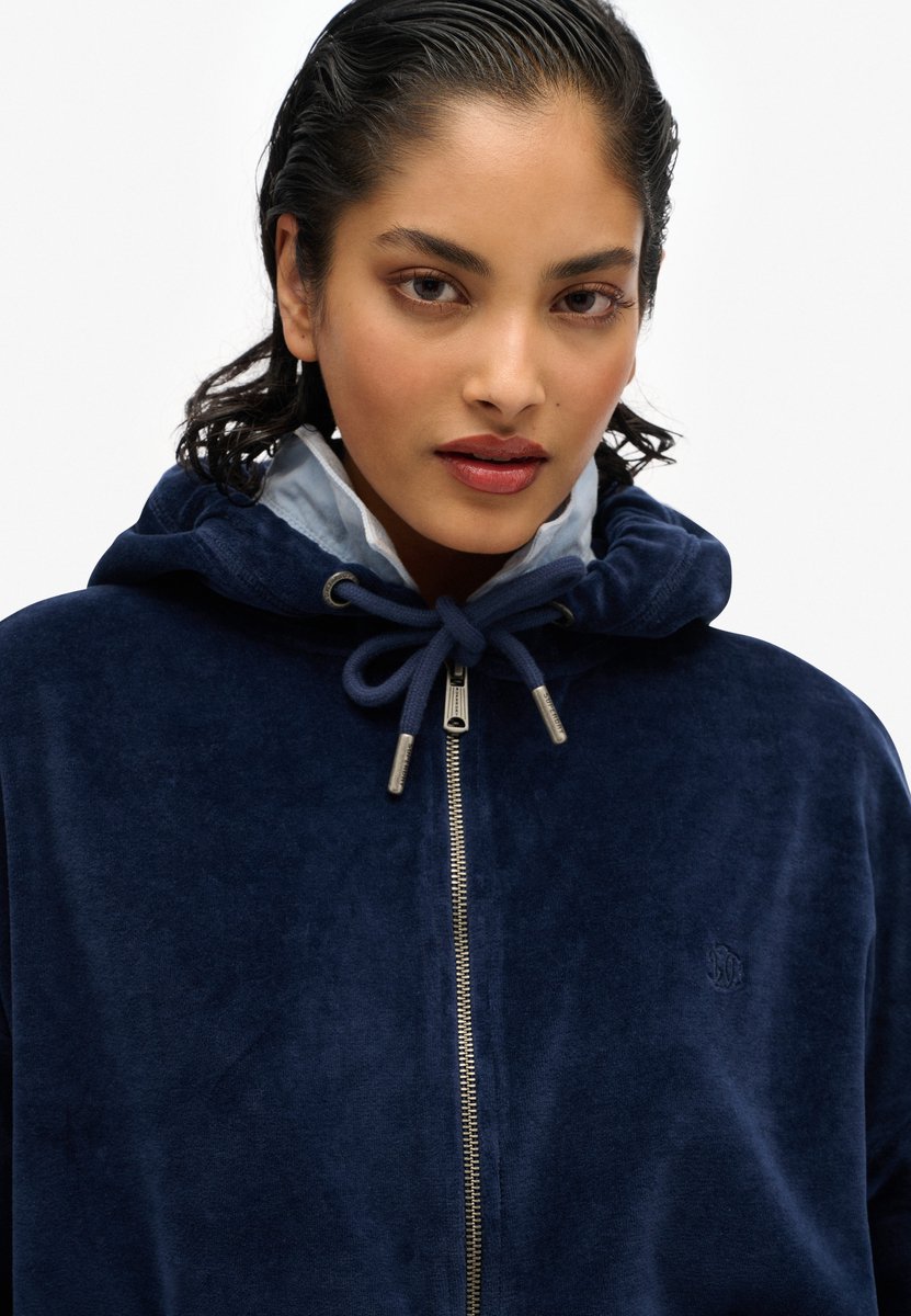 Superdry Velours hoodie met rits Dames Hoodies Marineblauw