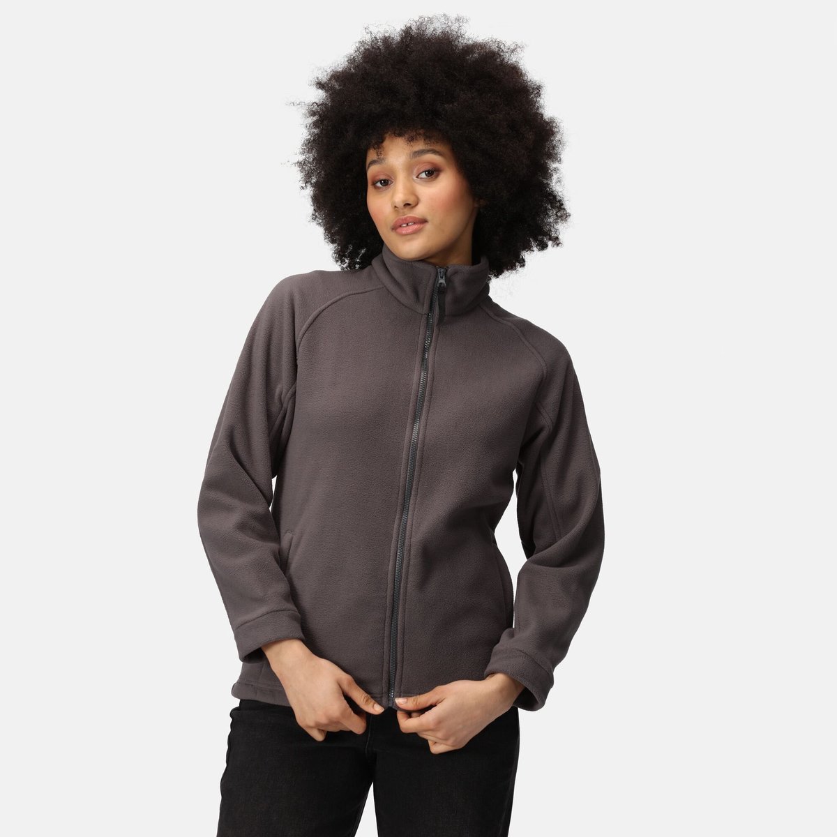 Fleece Dames Wandelen Zip-up Hoge Kraag Grijs