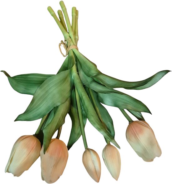 Countryfield - Tulipes artificielles - fleurs artificielles - printemps - Fuchsia - Bouquet de tulipes saumon/blanc - Décoration4style - 30 cm - 5 tiges - fausses tulipes qui ressemblent à de vraies - tulipes au toucher réel - fleurs artificielles