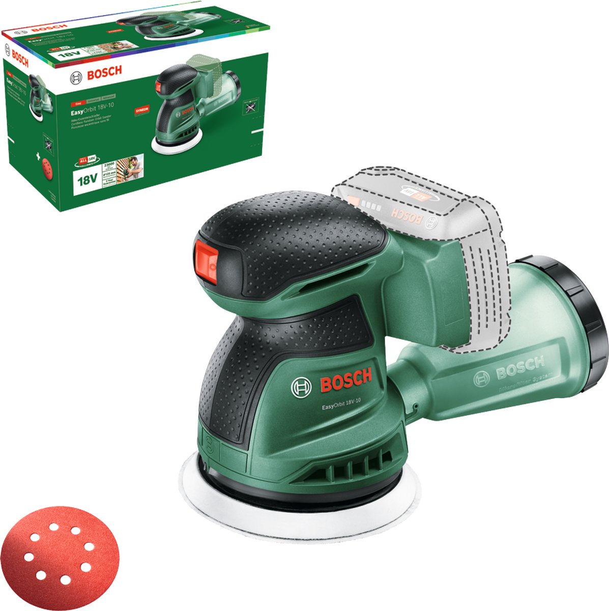 Bosch EasyOrbit 18V-10 - Excenterschuurmachine - Exclusief accu en lader - Inclusief Schuurblad K80