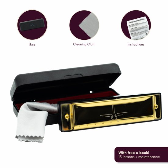 Foto: Mondharmonica c ebook 15 lessen onderhoud metallic gold mondharmonica voor volwassenen en kinderen