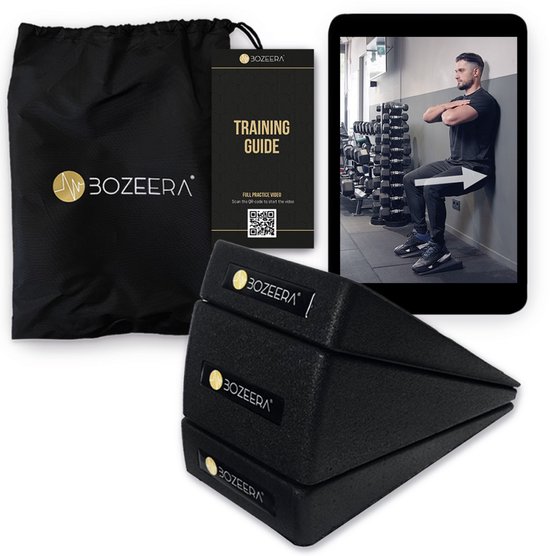 Foto: Bozeera squat block set 3 stuks slant board squat wedge stretch board incline board balance board kuit stretcher set incl video poster tas