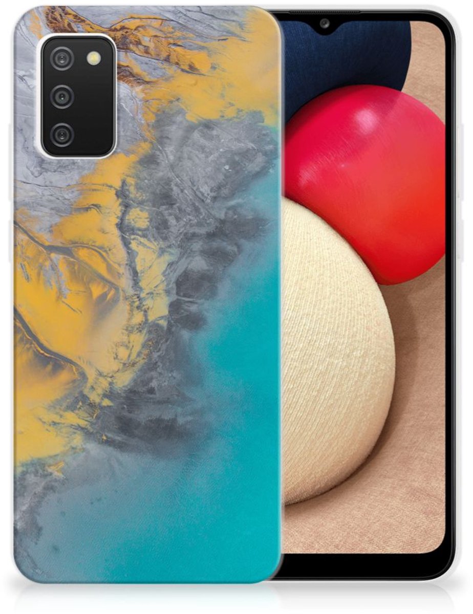 Samsung Galaxy A02s TPU Siliconen Hoesje Marble Blue Gold