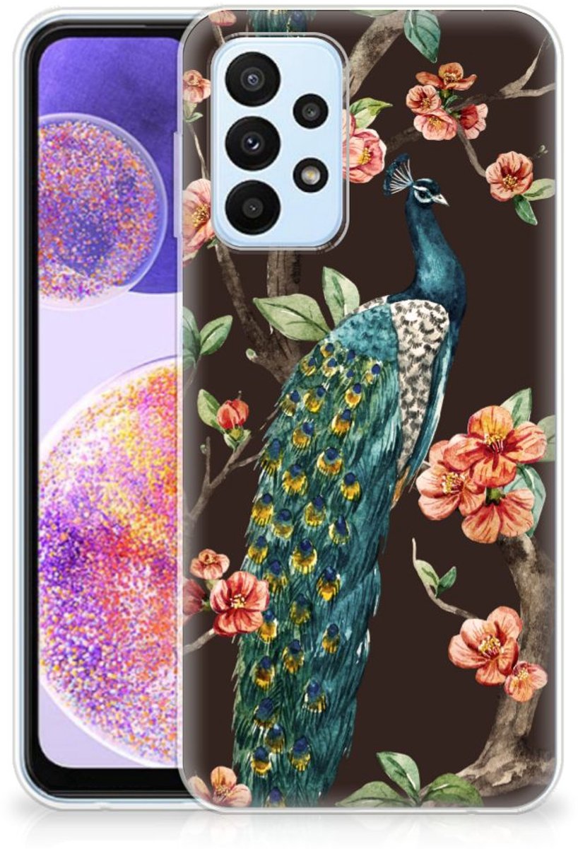 Samsung Galaxy A23 TPU Hoesje Pauw met Bloemen