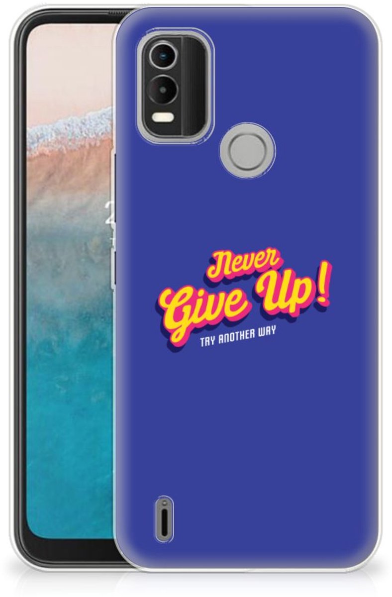 Nokia C21 Plus Siliconen hoesje met naam Never Give Up