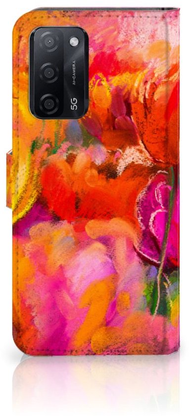 Étui pour téléphone portable OPPO A16/A16s | Couverture OPPO A54s avec des tulipes de texte