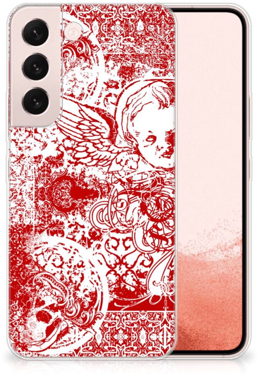 Silicone Back Case Samsung Galaxy S22 Angel Skull Rood