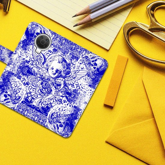 Étui style livre Nokia G10 | Coque Smartphone G20 Crâne d' Angel Blue