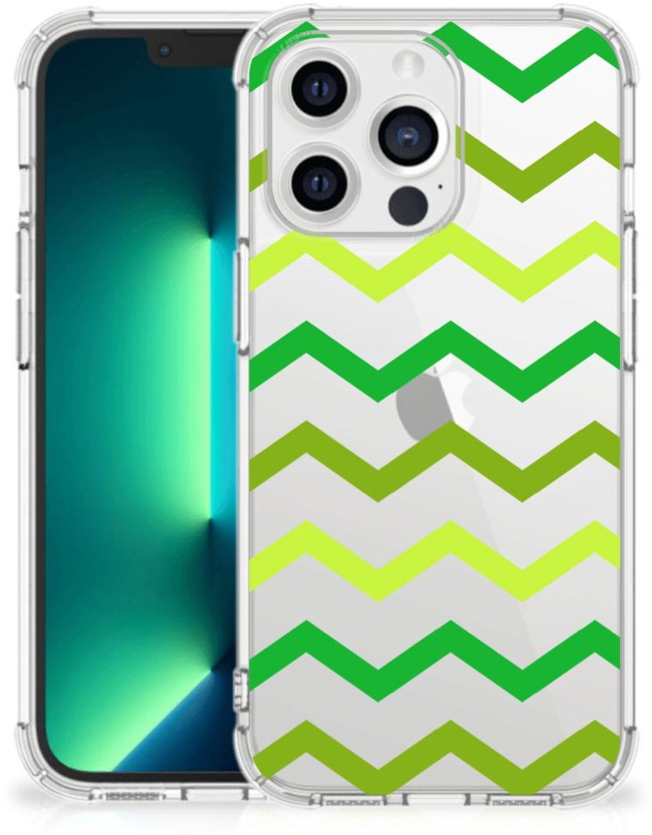 iPhone 13 Pro Max Doorzichtige Silicone Hoesje Zigzag Groen