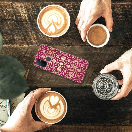 Coque Téléphone pour OnePlus Nord N100 TPU Bumper Silicone Étui Housse Rose Baroque