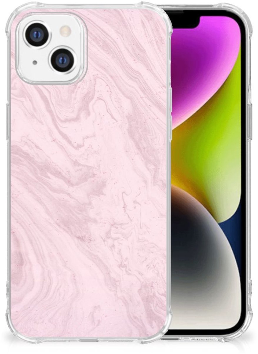 iPhone 14 Anti-Shock Hoesje Marble Pink - Origineel Cadeau Vriendin