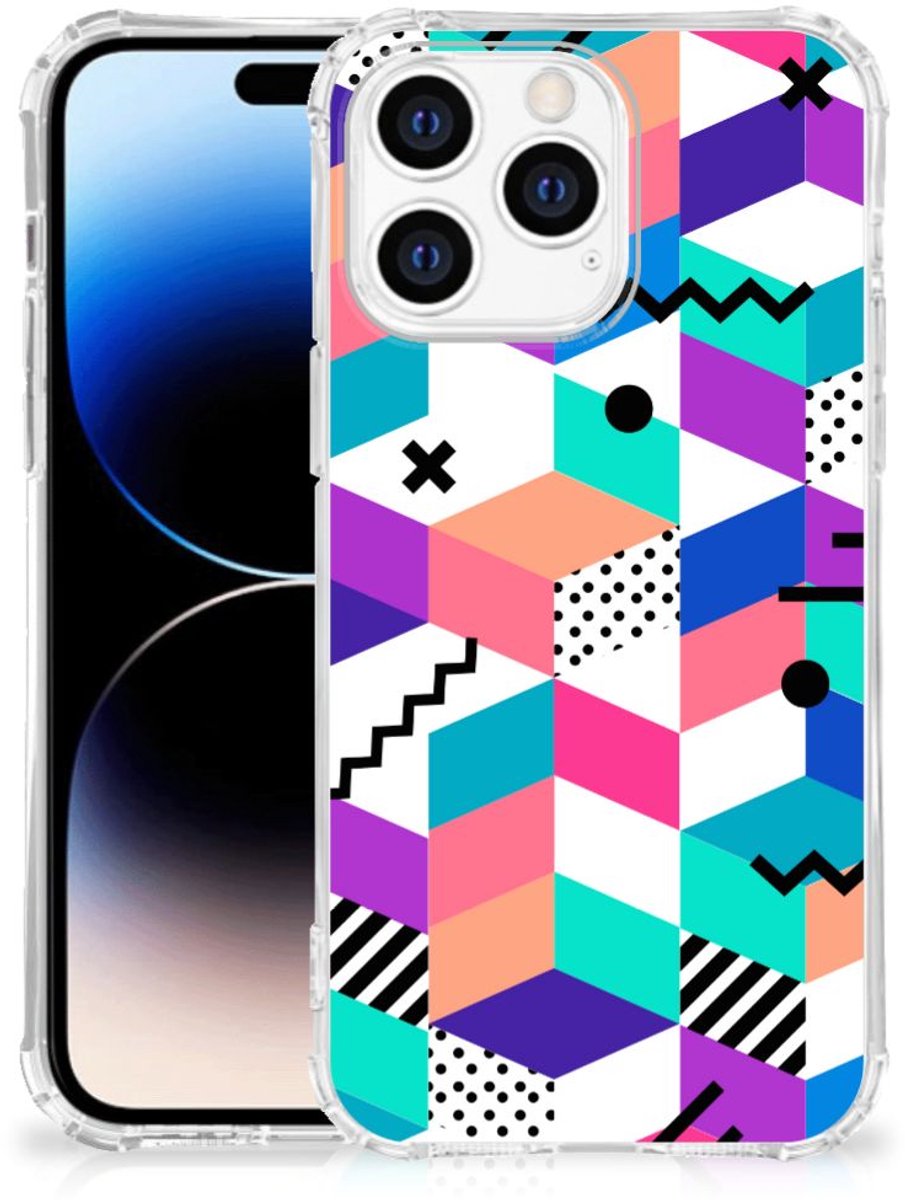 TPU Case Anti-Shock voor Apple iPhone 14 Pro Max Shockproof Case Blokken Kleurrijk
