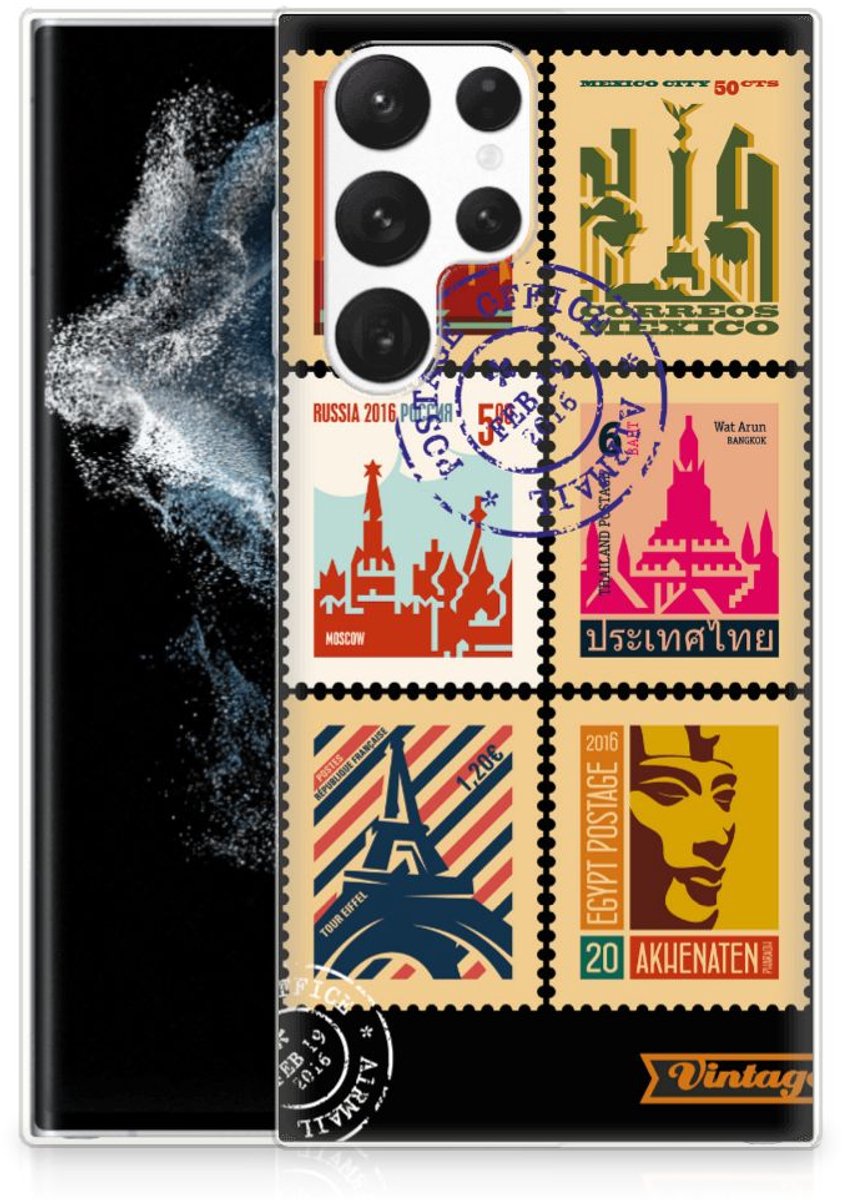 TPU Hoesje voor Samsung Galaxy S22 Ultra Siliconen Back Cover Postzegels