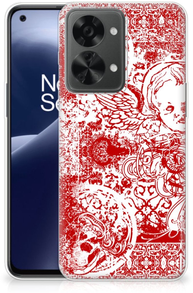 Silicone Back Case OnePlus Nord 2T Angel Skull Rood