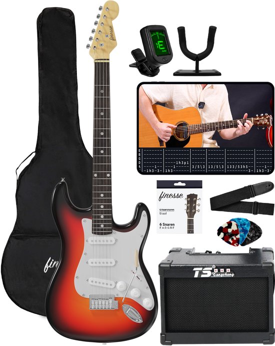 Finesse Elektrische Gitaar met Versterker - met Videocursus - Gitaar - Volwassenen - Kind