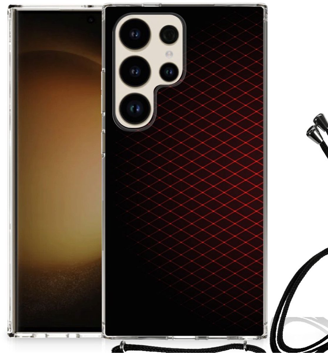 Samsung Galaxy S24 Ultra Doorzichtige Silicone Hoesje Geruit Rood