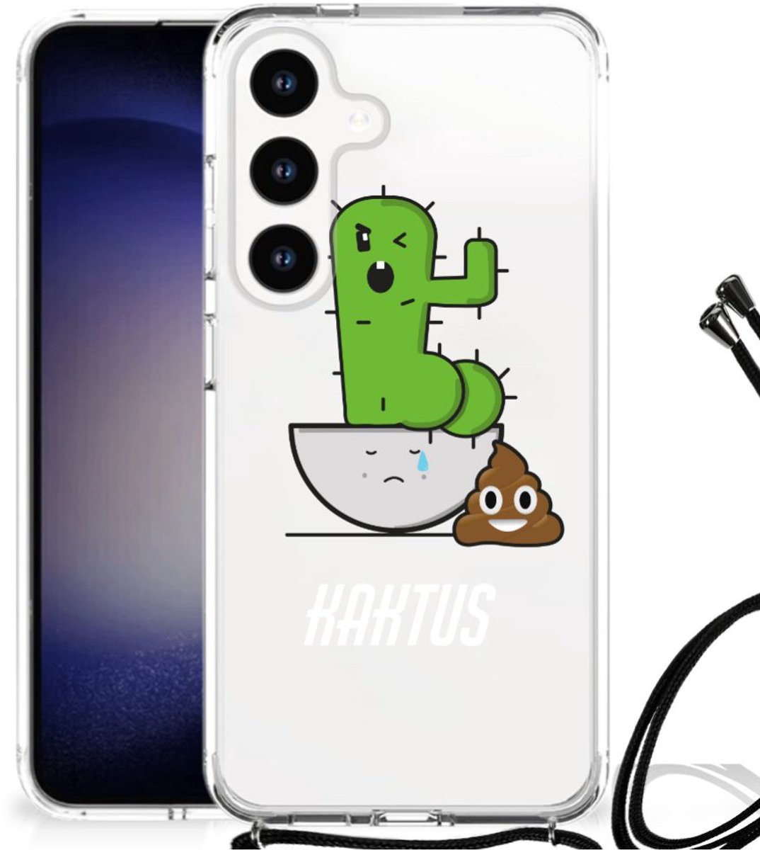 TPU Case Anti-Shock met Koord voor Samsung Galaxy S24 Stevig Bumper Hoesje Cactus Poo