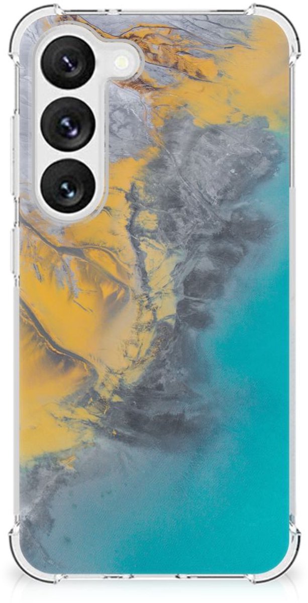 Samsung Galaxy S23 Anti-Shock Hoesje Marble Blue Gold