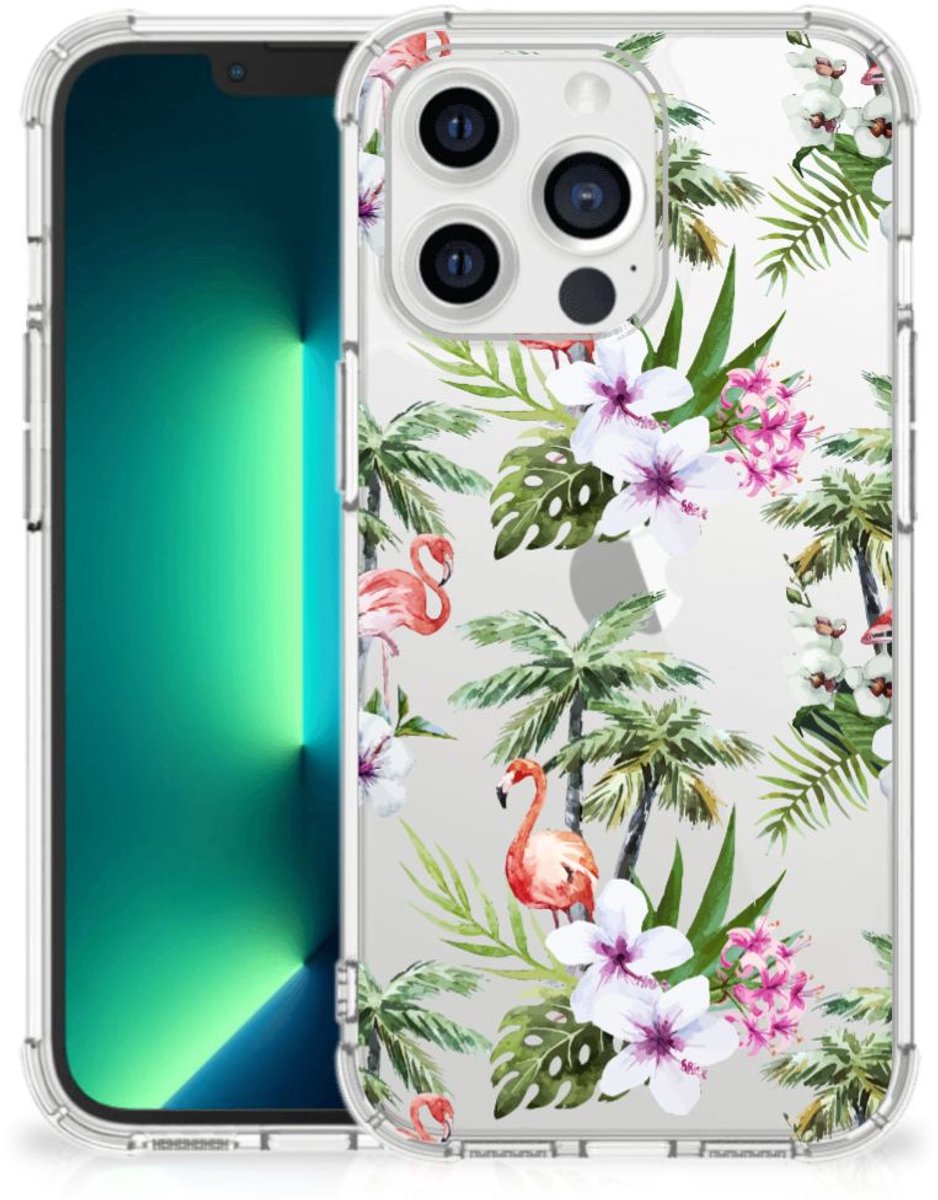 iPhone 13 Pro Max Case Anti-shock Flamingo Palms