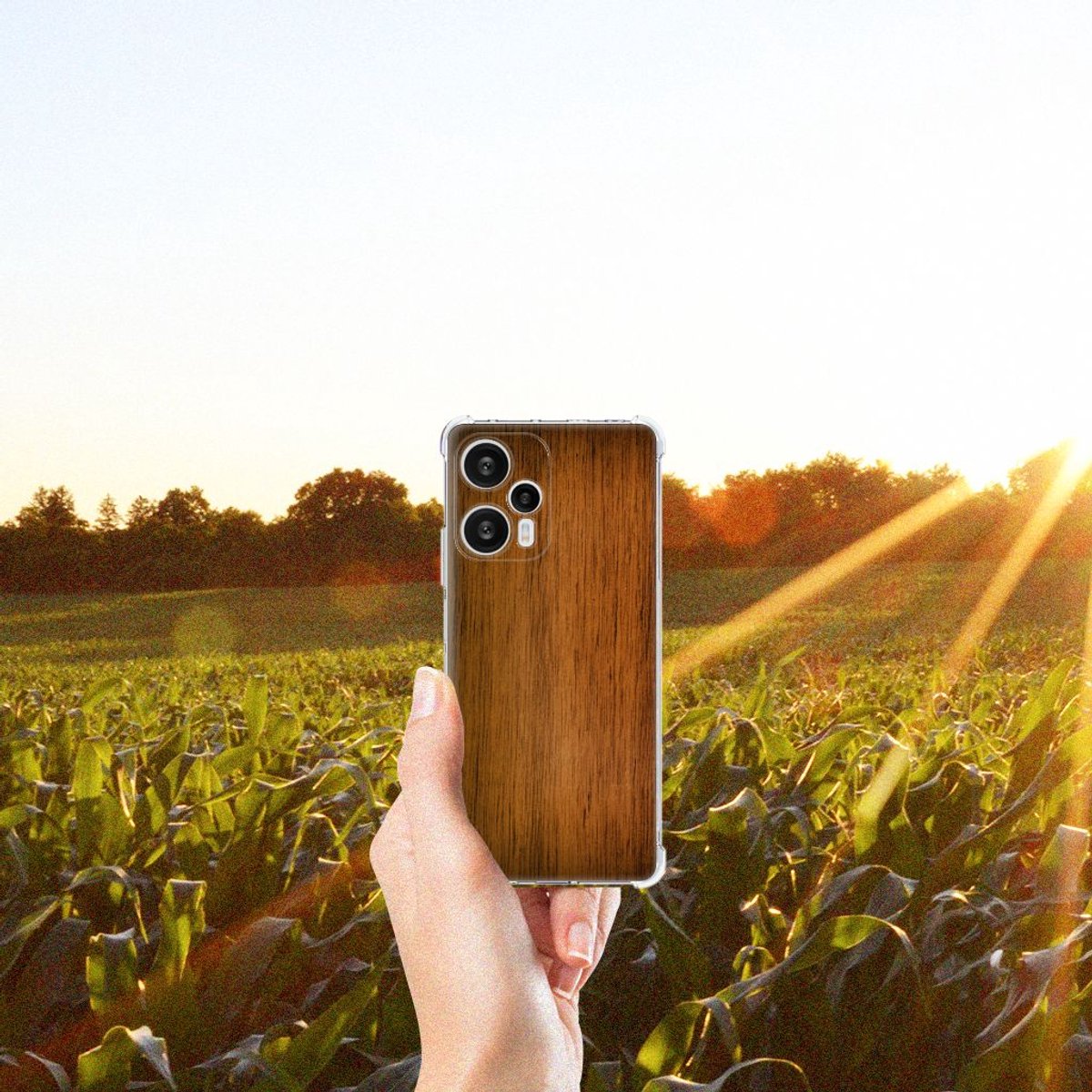 Xiaomi Poco F5 Stevig Telefoonhoesje Donker Hout