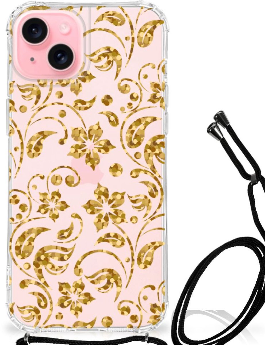iPhone 15 Plus Case Gouden Bloemen