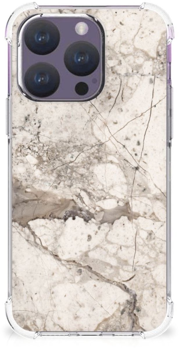 iPhone 15 Pro Anti-Shock Hoesje Marmer Beige