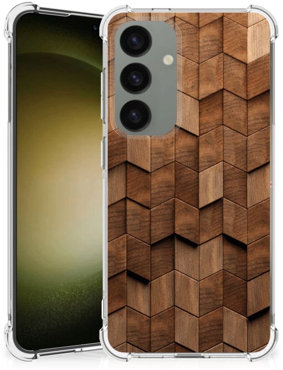 Stevig Telefoonhoesje voor Samsung Galaxy S24 Wooden Cubes