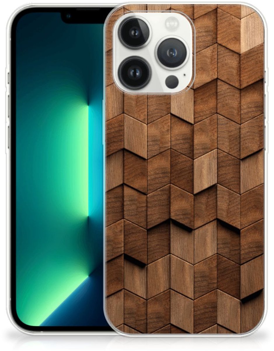 Bumper Hoesje voor iPhone 13 Pro Max Wooden Cubes