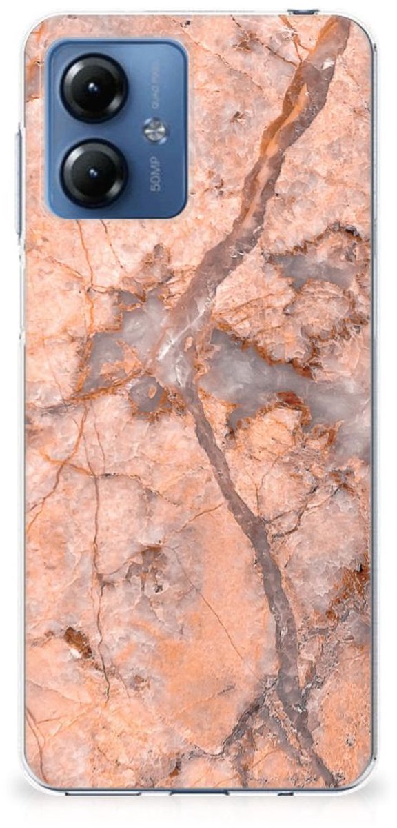 Motorola Moto G14 TPU Siliconen Hoesje Marmer Oranje