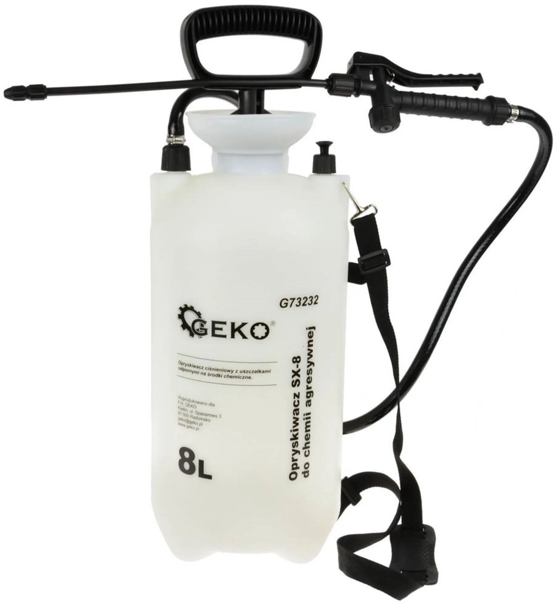 GEKO Drukspuit - 8 liter - Chemisch bestendig - Verstelbare lans - Veiligheidsventiel