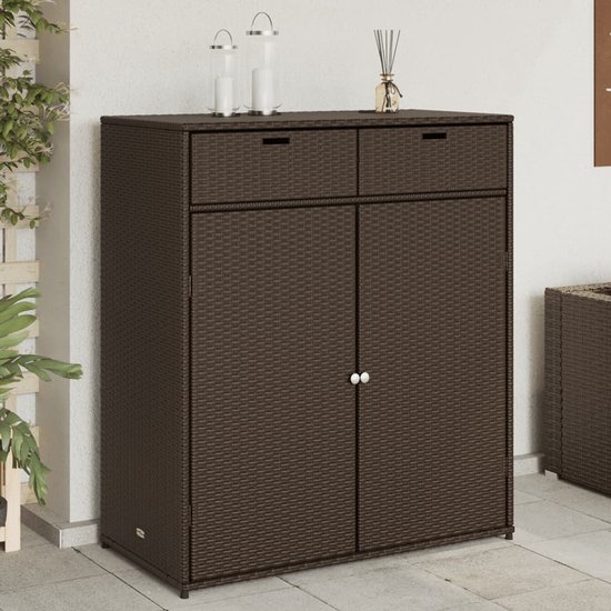 Abri de jardin The Living Store 105x55x113 cm en résine tressée marron - Armoire de rangement de jardin - Abri extérieur - Armoire de rangement extérieure - Coffre de jardin - Armoire en rotin