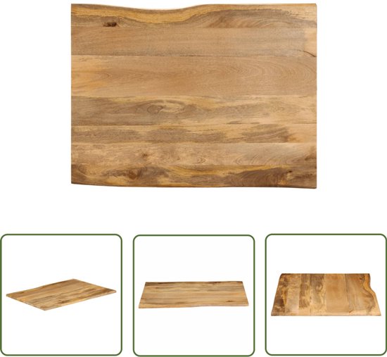 The Living Store Tafelblad met natuurlijke rand 100x80x2,5 cm massief mangohout - Houten Tafelblad - Mangohout Tafelblad - Vintage Tafelblad - Landelijk Tafelblad - Naturel Tafelblad