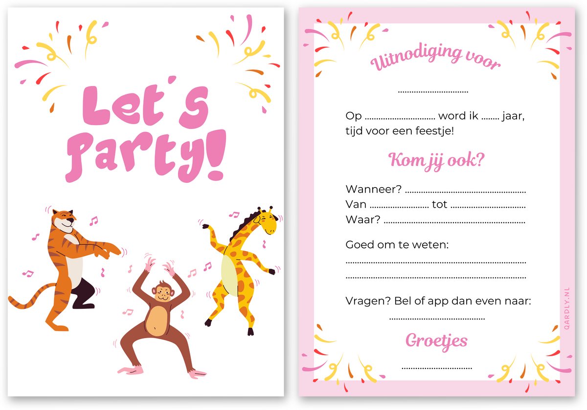 Uitnodiging kinderfeestje dieren - 10 stuks - Uitnodiging verjaardag - Inclusief enveloppen - Uitnodiging dieren