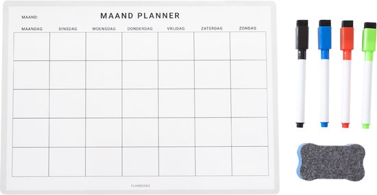 Planbooks - Planificateur mensuel magnétique - Planificateur mensuel tableau blanc - Tableau de planification - Planificateur familial - A4 - Comprend des Marqueurs et une gomme