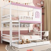 Bol.com Gutent Kinderstapelbed - Roze dak - Twee laden - den + MDF - Wit + Roze - 90x200 cm - Geen matras aanbieding