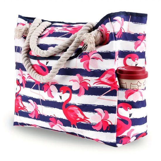Ultiluxe® Grote strandtas flamingo - Roze/blauw - XXL schoudertas voor volwassenen - 52 x 38 x 15 - Handtas met magnetische sluiting - Zijvakken - Waterdicht - Veel vakken - Zwemtas, shopper, weekendtas - Grote capaciteit