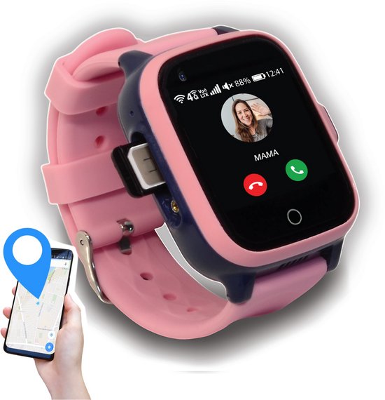 KUUS. W2 - Smartwatch kinderen, GPS horloge kind, kinder GPS tracker - Videobellen functie - 4G netwerk - Roze - Nu tijdelijk met €5 gratis beltegoed!