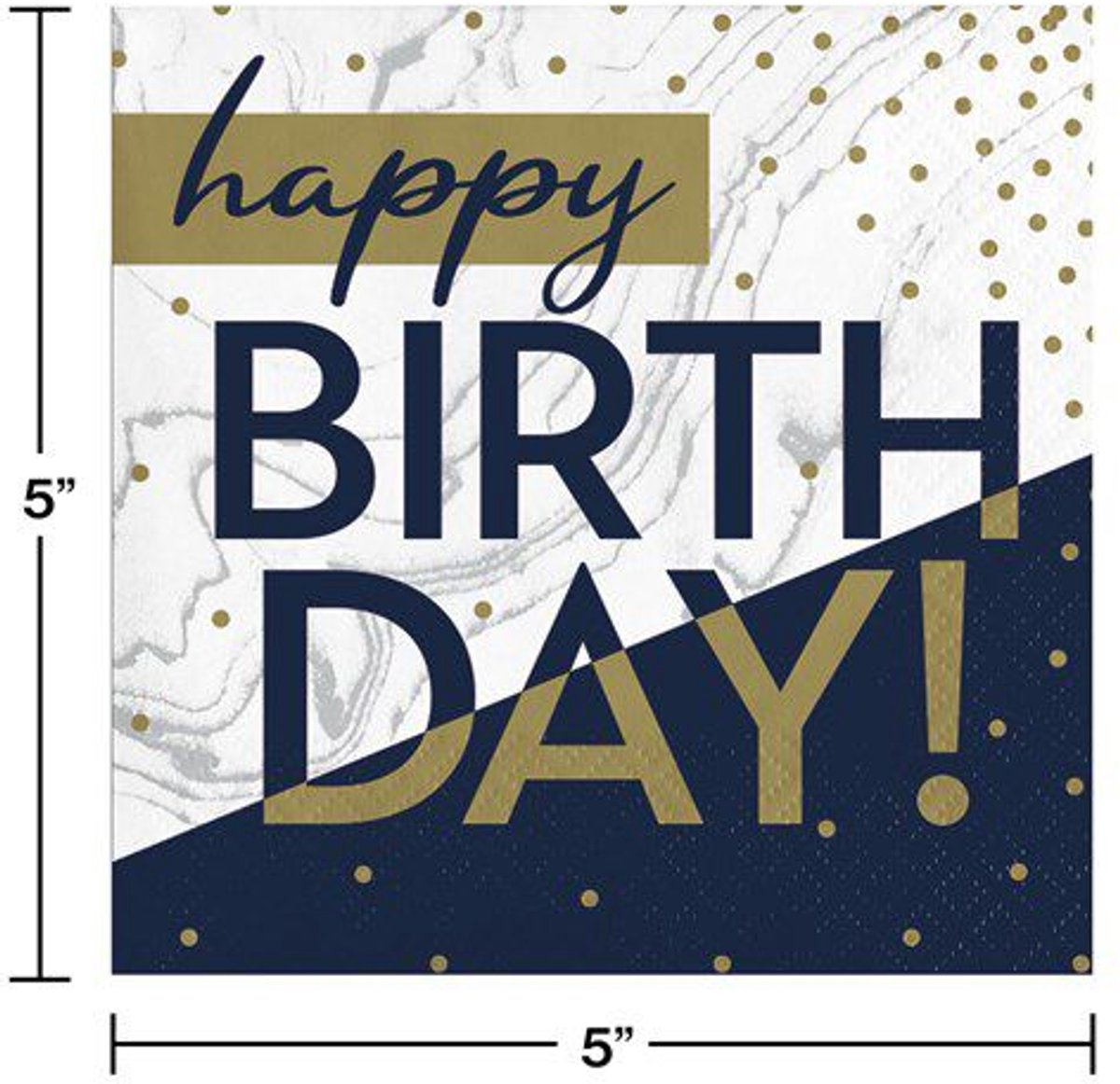 Servetten - Happy birthday - wit-blauw-goud - 16 stuks - 25x25cm