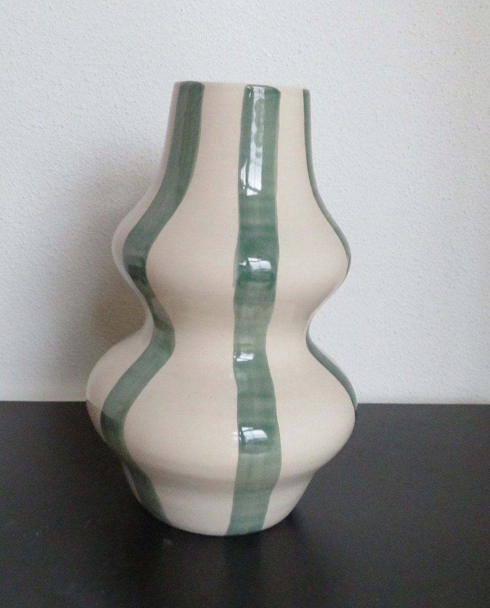 Vaas - Keramiek - Wit/Groen - 28 cm hoog