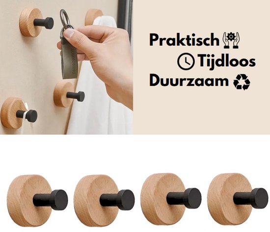 Set van 6 houten wandhaken voor kinderen, meerkleurig, kapstokhaken