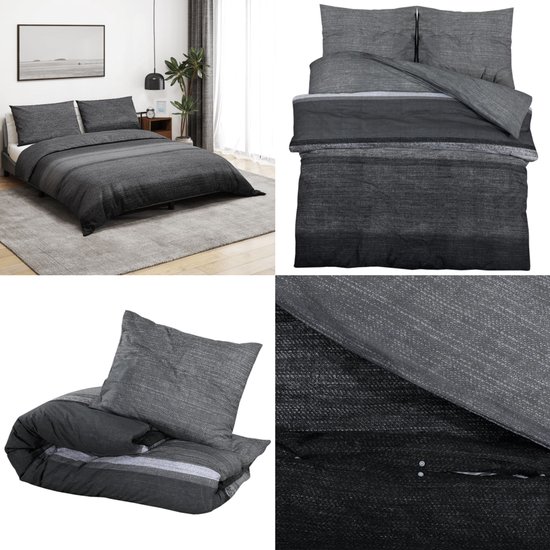 vidaXL Parure de lit 200 x 200 cm Coton Gris foncé - Couettes - Housse de couette